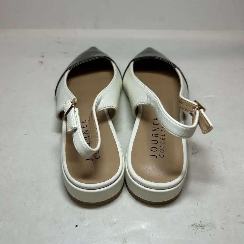 Journee Collection Womens 7.5 M White Bertie Slingback Flats NIB RJ0